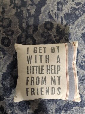 Beige Accent Pillow with Striped Edge and Quote